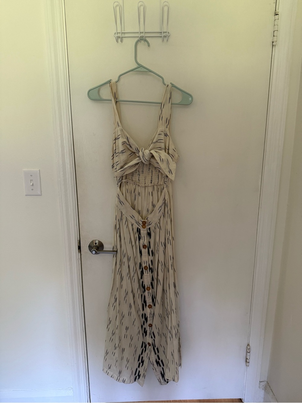 Free People Cream Printed Maxi Dress with Front Buttons